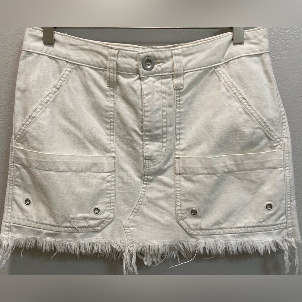 Free People Frayed White Denim Skirt